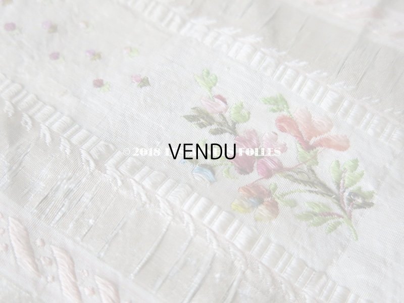 画像5: 18世紀 アンティーク シルク製 ファブリック 薄紫の花とピンクのリボン 37×70cm