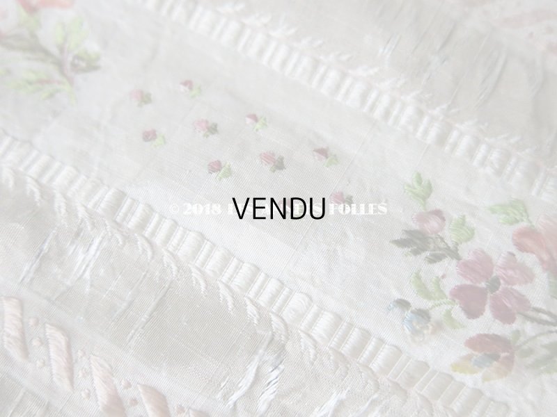 画像6: 18世紀 アンティーク シルク製 ファブリック 薄紫の花とピンクのリボン 37×70cm