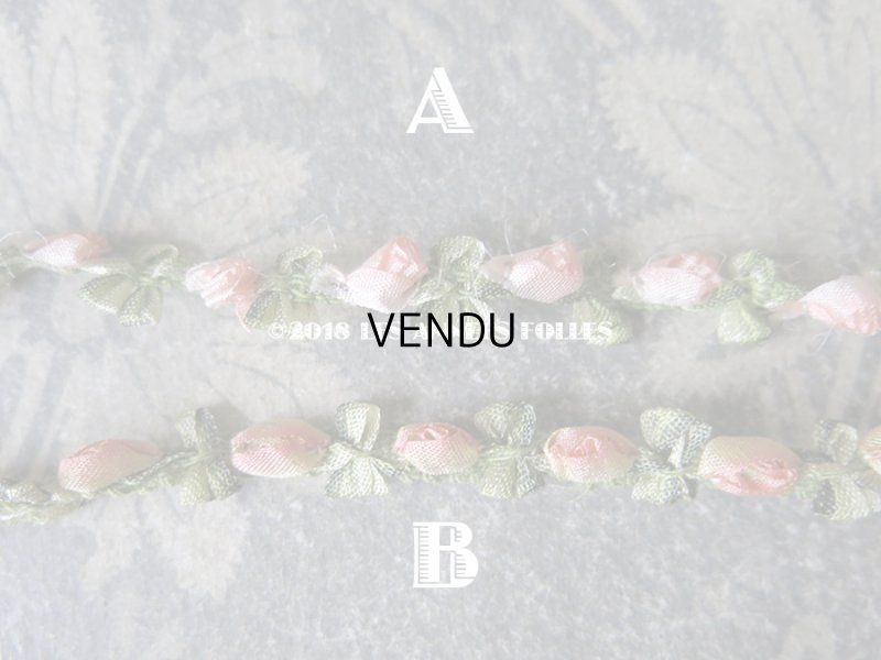 画像5: 19世紀末 アンティーク シルク製  ロココトリム ピンクの薔薇 ロココリボン