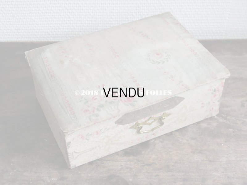 画像16: 1900年代 アンティーク カルトナージュチェスト  薔薇のガーランド