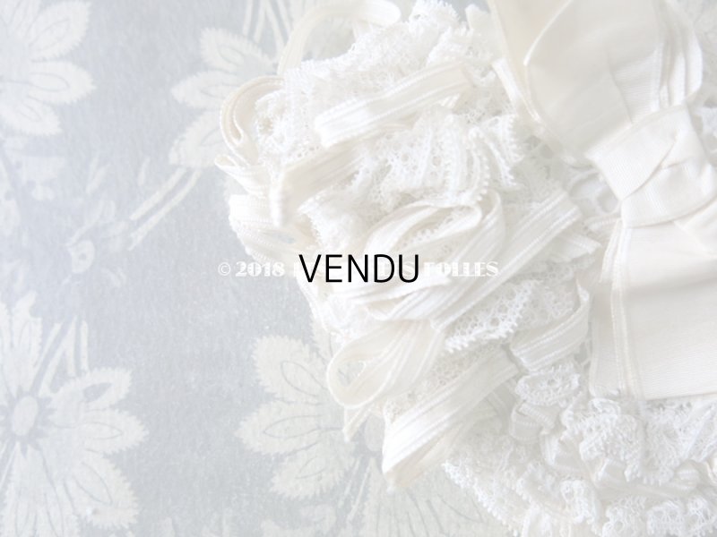 画像4: アンティーク ドール用 大きなリボン付 レースのボネ