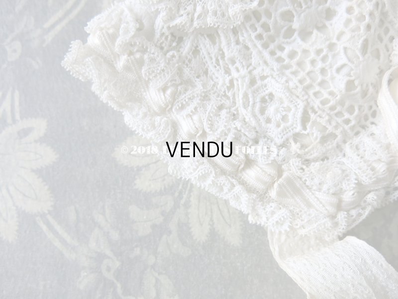 画像7: アンティーク ドール用 大きなリボン付 レースのボネ