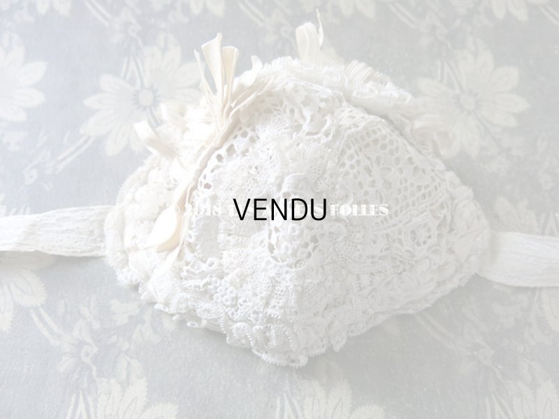 画像9: アンティーク ドール用 大きなリボン付 レースのボネ