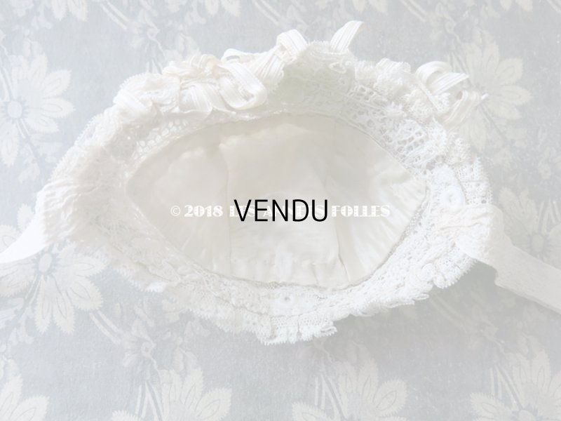 画像10: アンティーク ドール用 大きなリボン付 レースのボネ