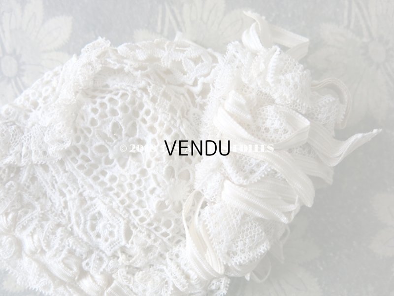 画像8: アンティーク ドール用 大きなリボン付 レースのボネ