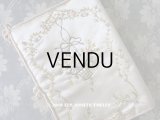 アンティーク シルク製 ハンキーケース 薔薇の花かご & ガーランド リボン刺繍  ハンカチ用ポシェット 