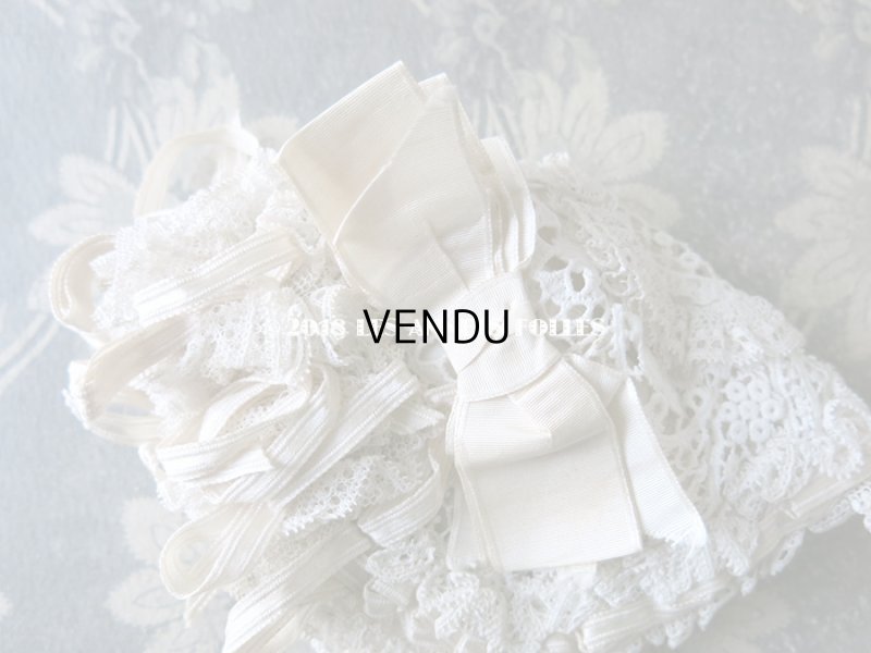 画像3: アンティーク ドール用 大きなリボン付 レースのボネ