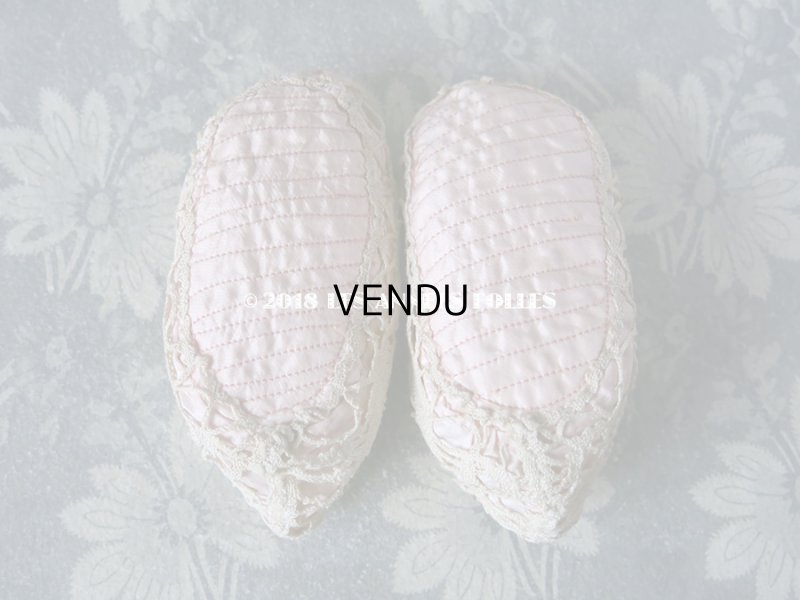 画像4: 1900年代 アンティーク  ドール用シューズ  淡いピンクのロココモチーフ付