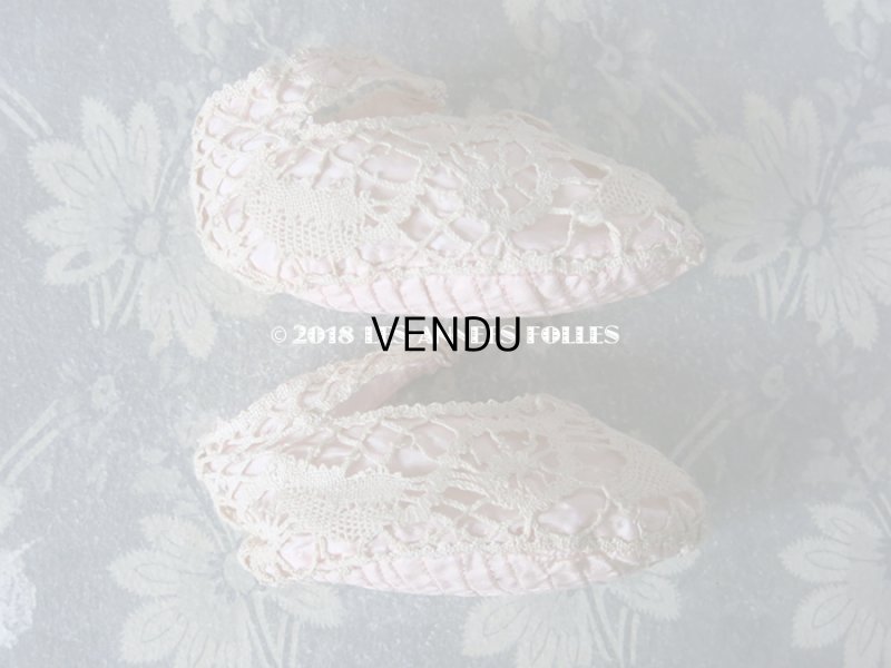 画像5: 1900年代 アンティーク  ドール用シューズ  淡いピンクのロココモチーフ付