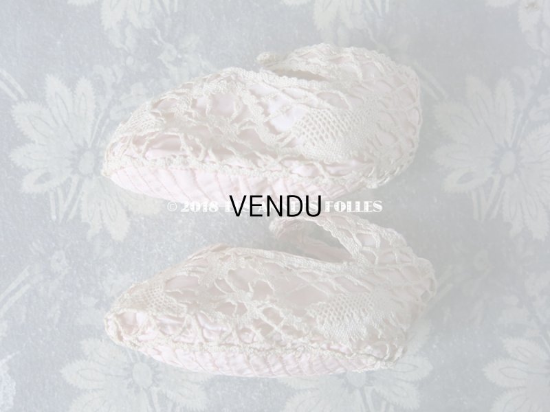 画像6: 1900年代 アンティーク  ドール用シューズ  淡いピンクのロココモチーフ付