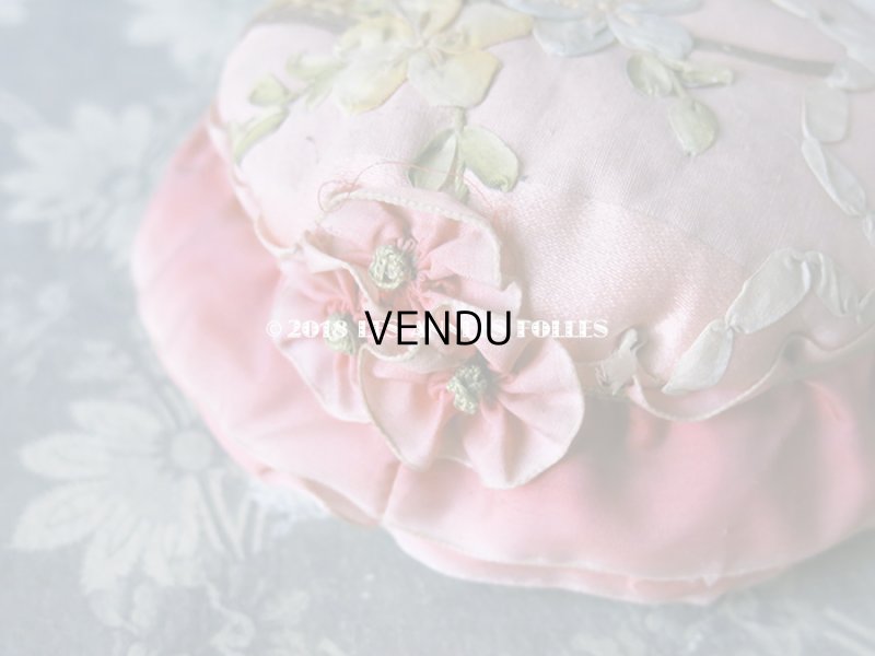 画像6: 【クリスマスセール2018対象外】 19世紀末 アンティーク ピンクッション 花かごのリボン刺繍