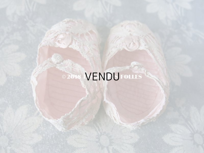 画像3: 1900年代 アンティーク  ドール用シューズ  淡いピンクのロココモチーフ付