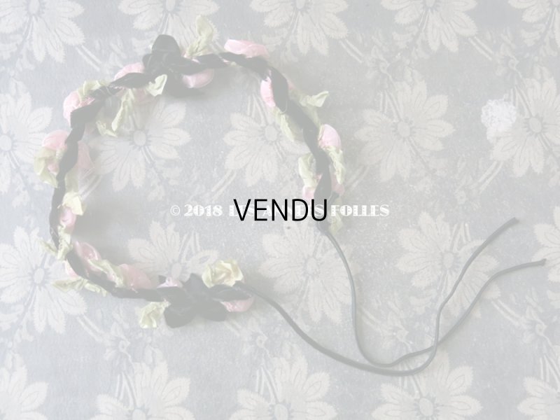 画像9: 未使用 1920年代 アンティーク バレエ用 シルクシフォン ピンクの薔薇のヘッドリース 箱入り