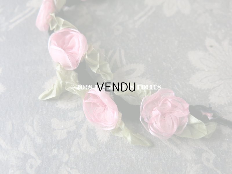 画像4: 未使用 1920年代 アンティーク バレエ用 シルクシフォン ピンクの薔薇のヘッドリース 箱入り