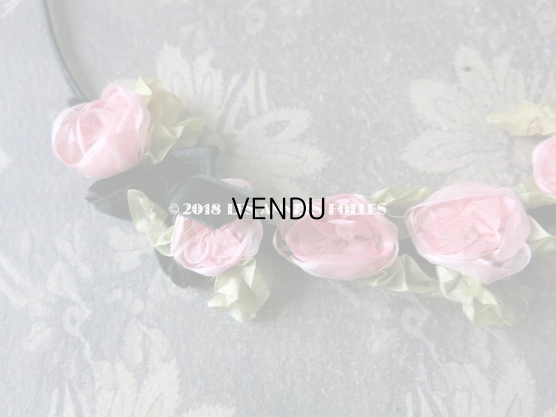 画像7: 未使用 1920年代 アンティーク バレエ用 シルクシフォン ピンクの薔薇のヘッドリース 箱入り