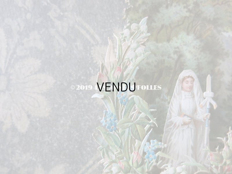 画像5: アンティーク  初聖体の立体カニヴェ 森の中のコミュ二オンの少女 鈴蘭&薔薇&勿忘草