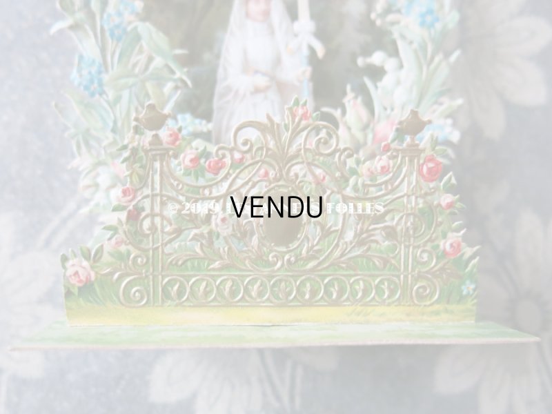 画像4: アンティーク  初聖体の立体カニヴェ 森の中のコミュ二オンの少女 鈴蘭&薔薇&勿忘草