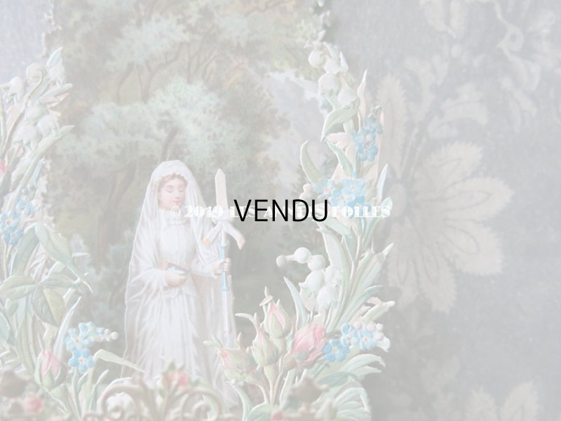 画像6: アンティーク  初聖体の立体カニヴェ 森の中のコミュ二オンの少女 鈴蘭&薔薇&勿忘草