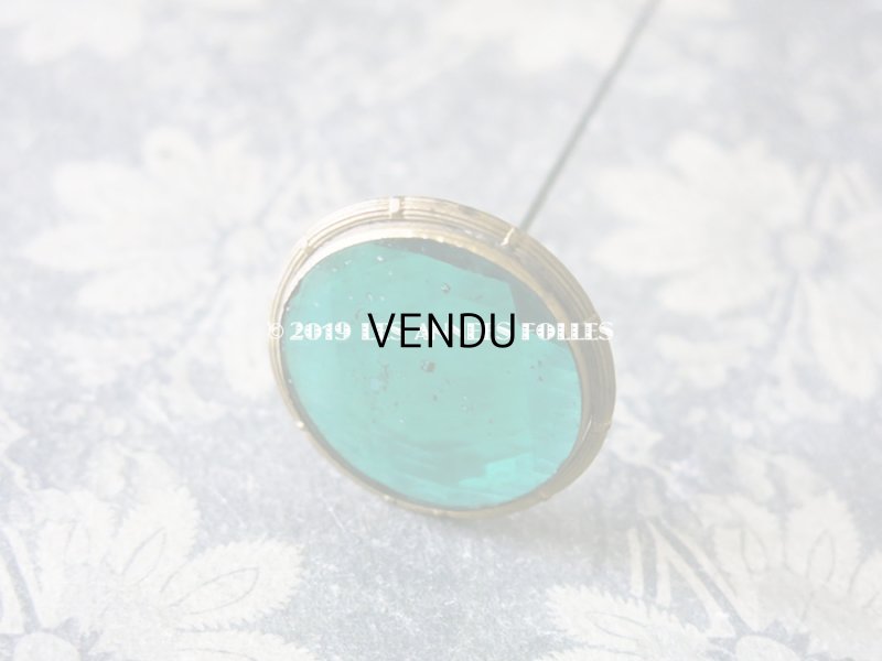 画像3: 1900年代 アンティーク ハットピン エパングル 大きなカット入りガラス エメラルドグリーン