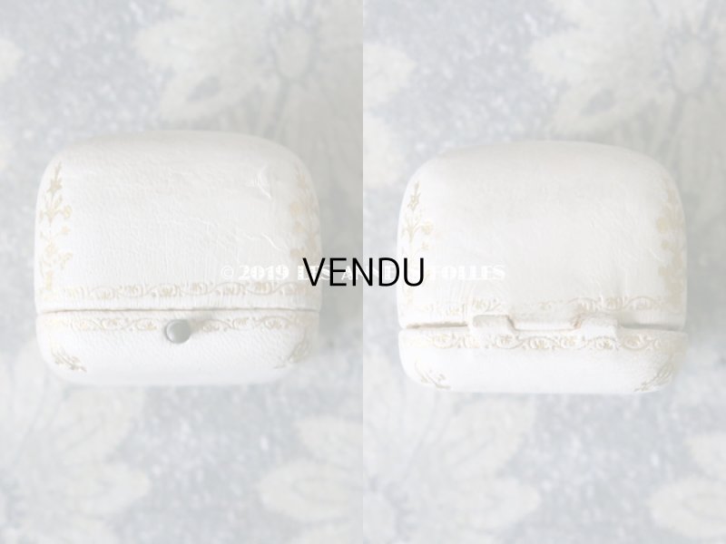 画像4: アンティーク 本革製 ジュエリーボックス 金彩入り オフホワイト リングボックス