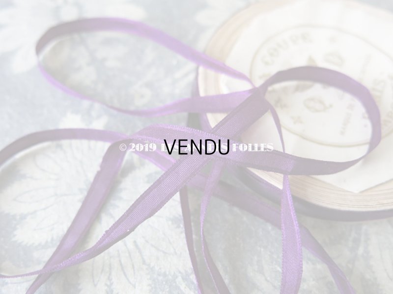 画像4: 1900年代 アンティーク シルク製 極細 リボン 深紫 6.7m 6mm幅