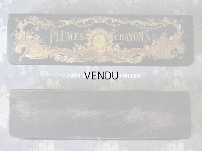 画像3: 19世紀 ナポレオン3世 アンティーク  ペンケース 天使 パピエマシェ PLUMES & CRAYONS