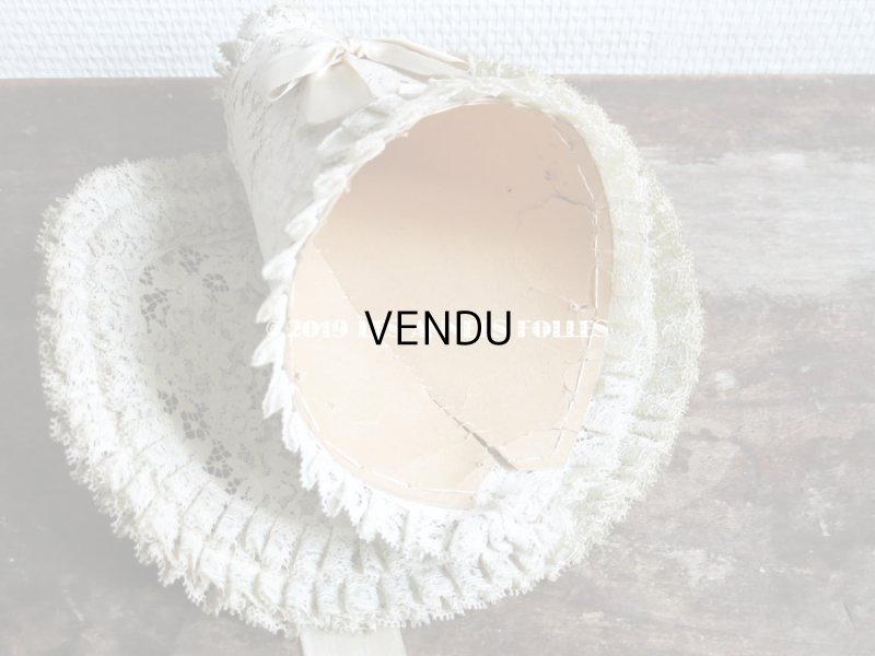 画像8: 1900年代 アンティーク ドール用 ハット エクリュのレース&リボン