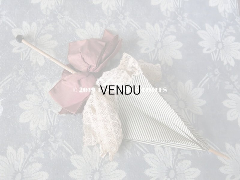 画像3:  アンティーク  ドール用 アンブレラ  グレーのピンストライプ