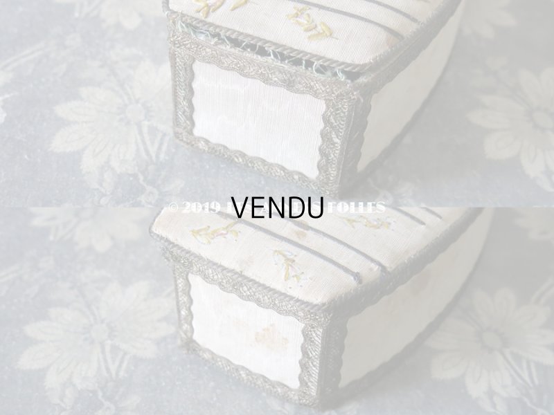 画像8: 1920年代 アンティーク リボン刺繍の カルトナージュボックス　