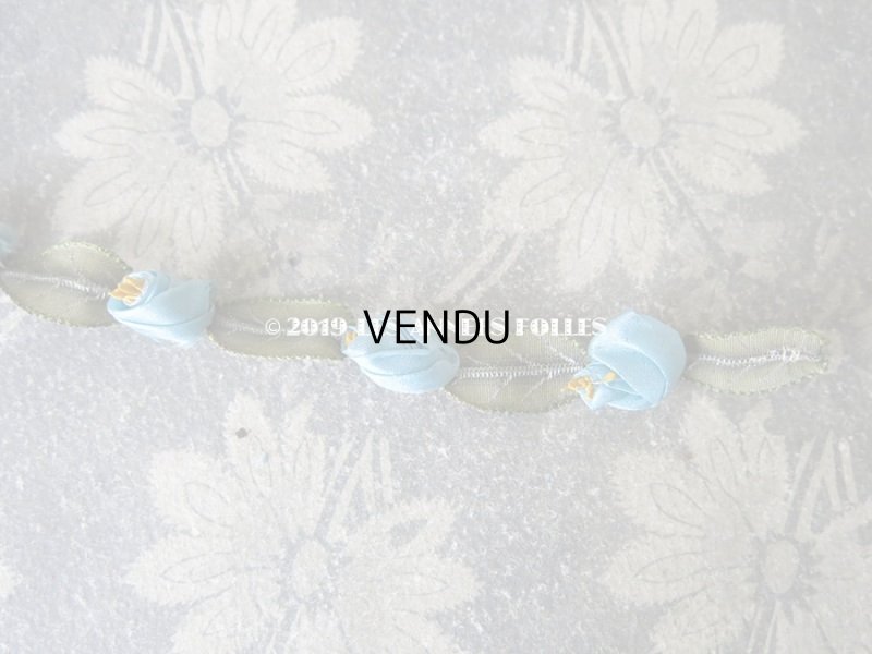 画像10: 1900年代 アンティーク シルク製 ロココトリム ブルーの薔薇 ロココリボン 38cm