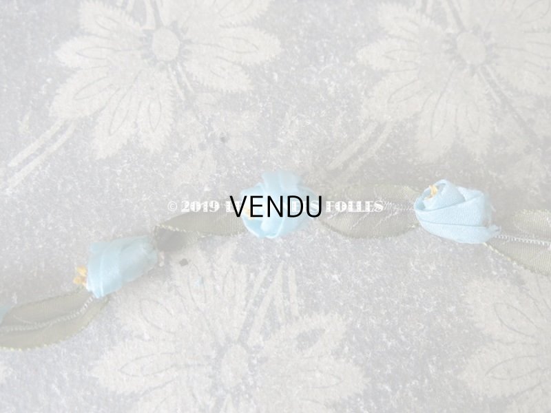 画像9: 1900年代 アンティーク シルク製 ロココトリム ブルーの薔薇 ロココリボン 38cm