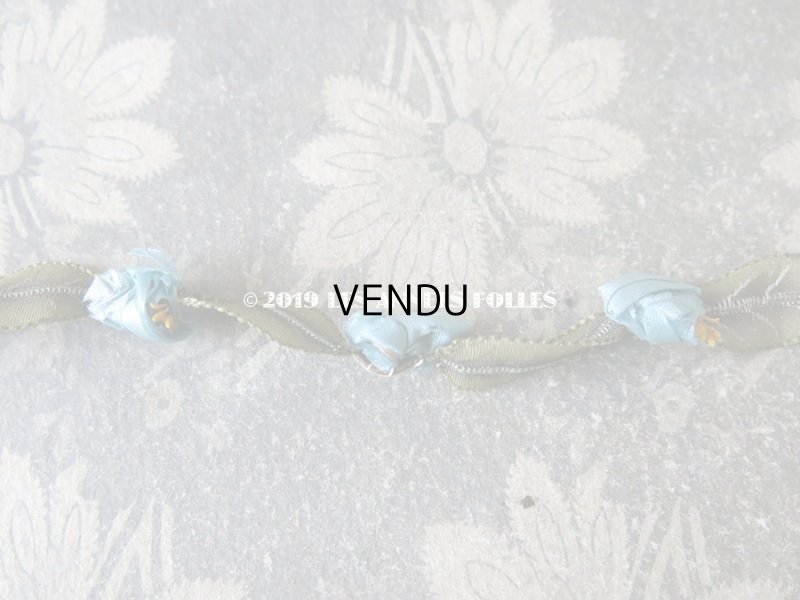 画像5: 1900年代 アンティーク シルク製 ロココトリム ブルーの薔薇 ロココリボン 38cm