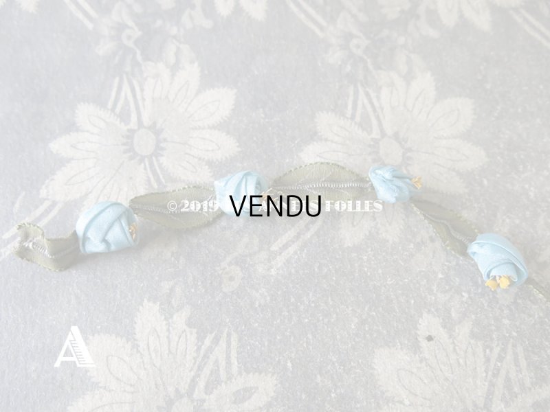 画像4: 1900年代 アンティーク シルク製 ロココトリム ブルーの薔薇 ロココリボン 38cm