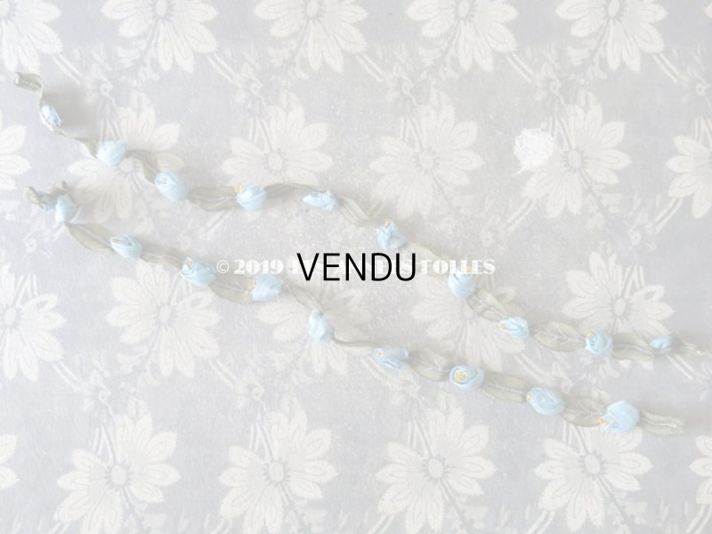 画像3: 1900年代 アンティーク シルク製 ロココトリム ブルーの薔薇 ロココリボン 38cm