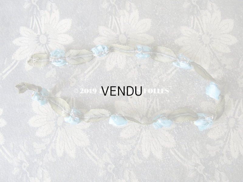 画像11: 1900年代 アンティーク シルク製 ロココトリム ブルーの薔薇 ロココリボン 38cm