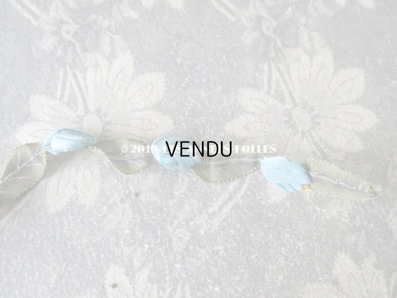 画像6: 1900年代 アンティーク シルク製 ロココトリム ブルーの薔薇 ロココリボン 38cm