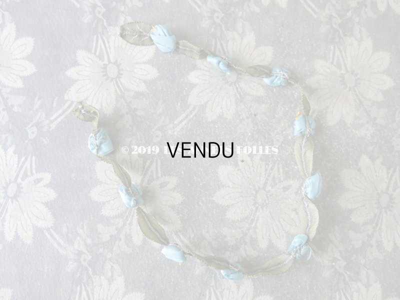 画像7: 1900年代 アンティーク シルク製 ロココトリム ブルーの薔薇 ロココリボン 38cm