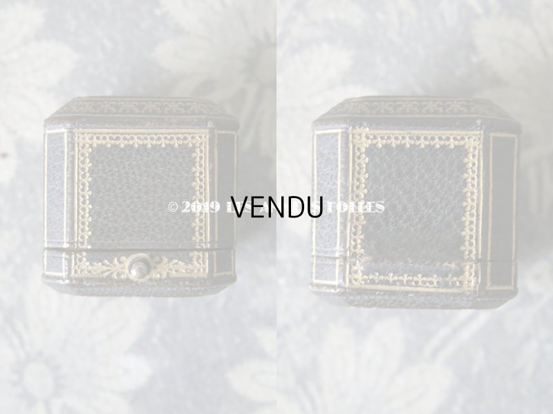 画像4: アンティーク 本革製 ジュエリーボックス 金彩入り ダークグリーン リングボックス