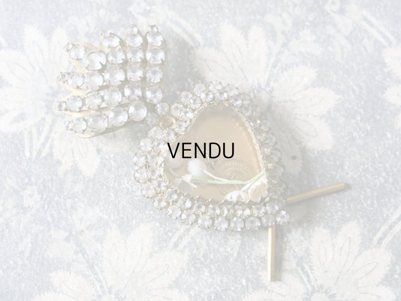 画像4: 19世紀 アンティーク ルリケール 聖母マリアのハート 鈴蘭の布花＆メダイユ