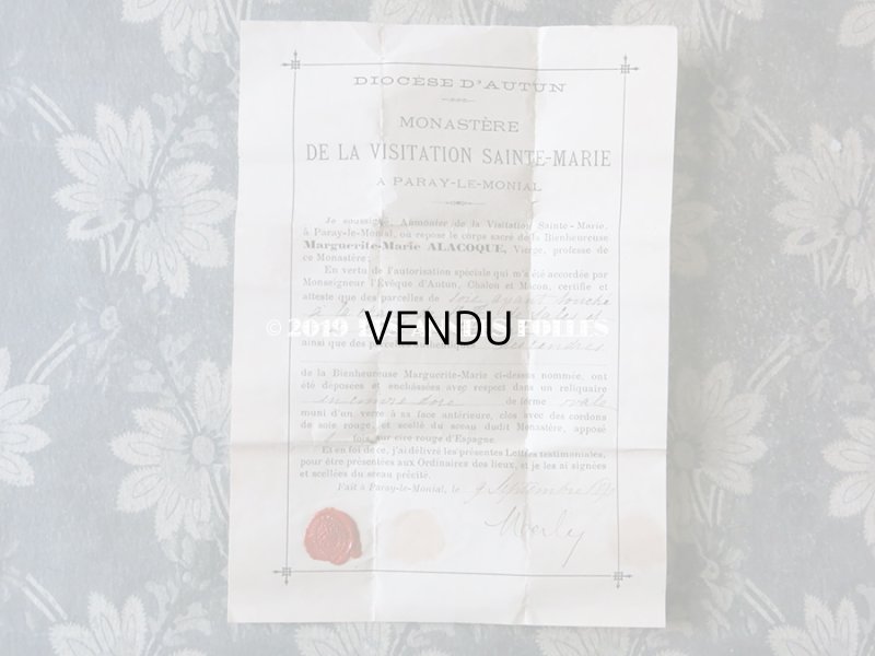 画像7: 1890年 アンティーク ルリケール 証明書&封蝋付き 聖遺物のペンダント 透明のラインストーン 聖人の遺品 MARQUERITE-MARIE ALACOQUE
