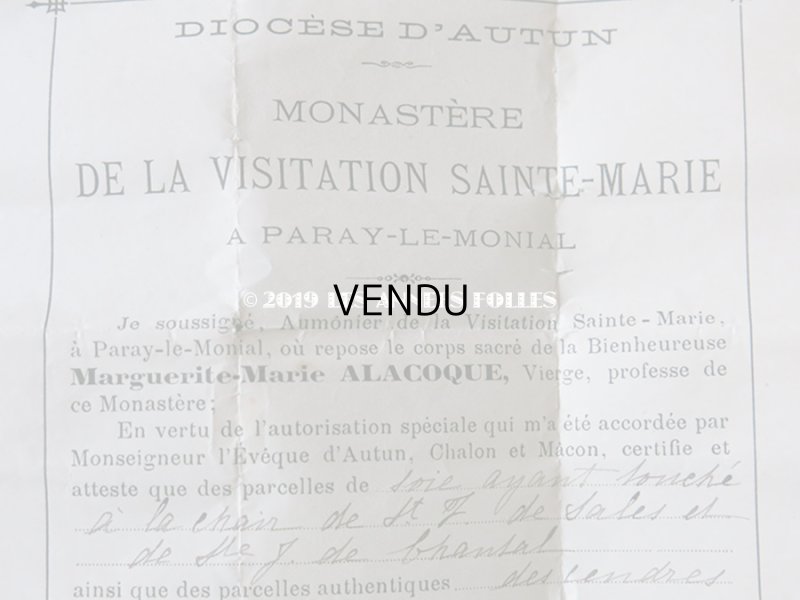 画像9: 1890年 アンティーク ルリケール 証明書&封蝋付き 聖遺物のペンダント 透明のラインストーン 聖人の遺品 MARQUERITE-MARIE ALACOQUE