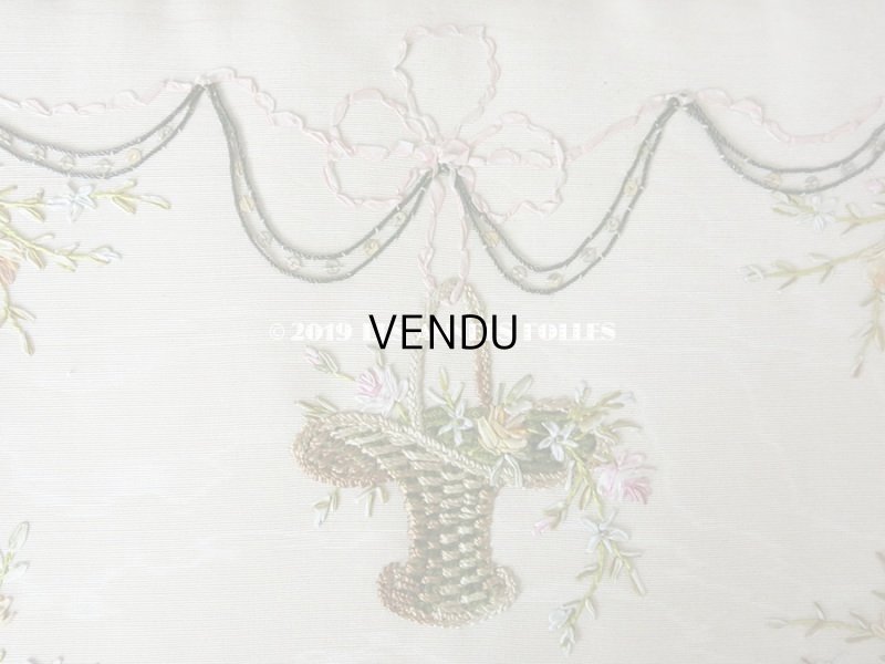 画像4: 1900年代 アンティーク リボン刺繍 大きなカルトナージュボックス　