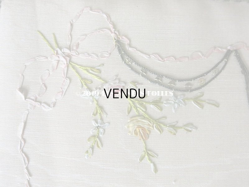 画像6: 1900年代 アンティーク リボン刺繍 大きなカルトナージュボックス　