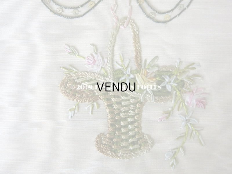 画像5: 1900年代 アンティーク リボン刺繍 大きなカルトナージュボックス　