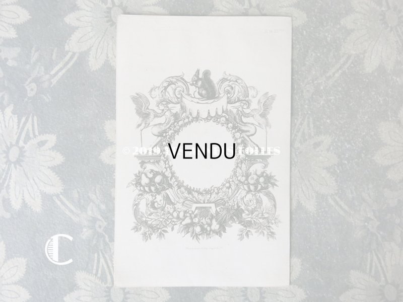 画像8: 19世紀 アンティーク メニューカード 栗鼠&フルーツのガーランド