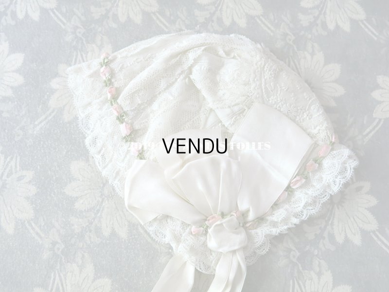 画像5: 1920年代 アンティーク 少女用 ボネ ピンクのロココトリム & オフホワイトの幅広リボン付