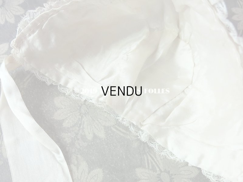 画像7: 1920年代 アンティーク 少女用 ボネ ピンクのロココトリム & オフホワイトの幅広リボン付