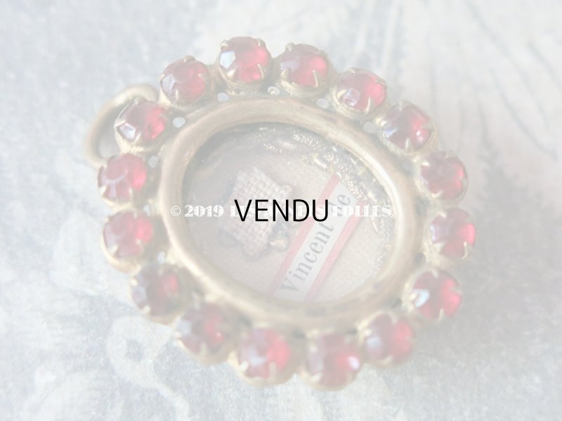 画像4: 19世紀 アンティーク ルリケール 聖遺物のペンダント 封蝋付 グレナディンレッドのラインストーン 聖人の遺品