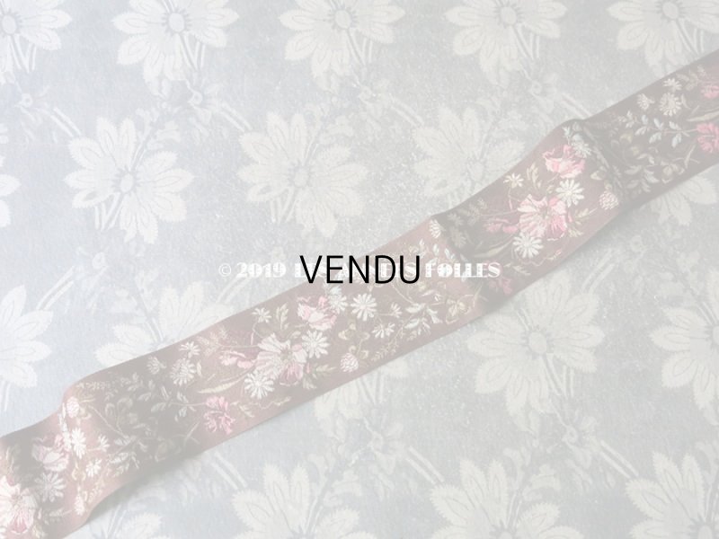 画像7: 19世紀末 アンティーク シルク製 ジャガード織 リボン 花模様 69cm