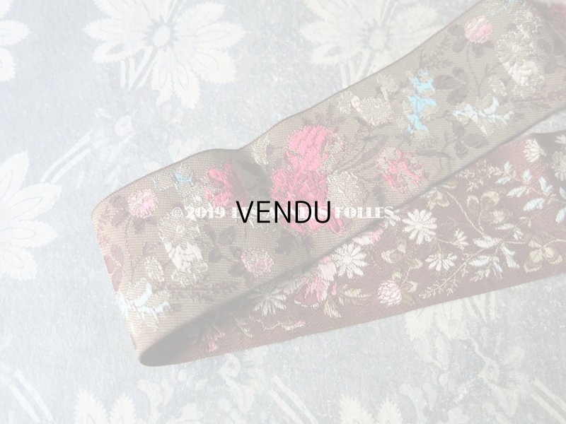 画像6: 19世紀末 アンティーク シルク製 ジャガード織 リボン 花模様 69cm